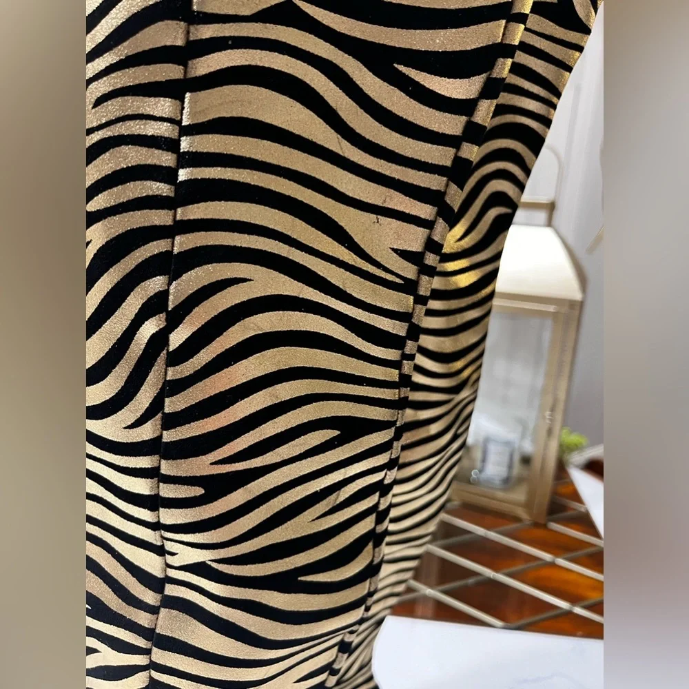 Kurt Geiger London Mayfair Zebra Metallic Gold Over The Knee OTK Boot 36.5 NWT